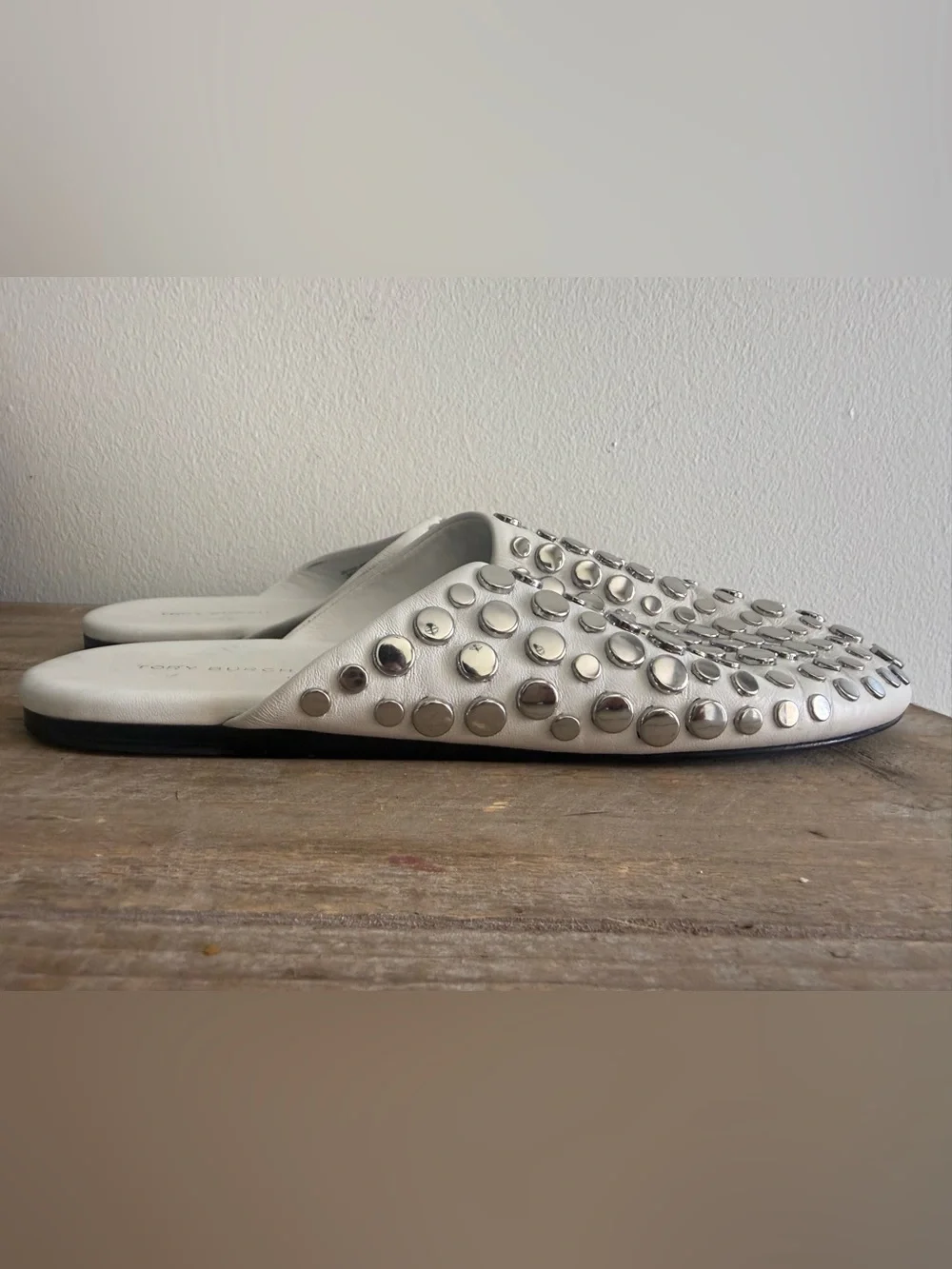 Tory Burch White Studded Slide Mules